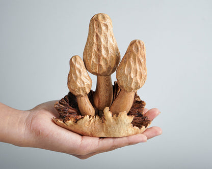 Handcrafted Wooden Mushrooms Sculpture