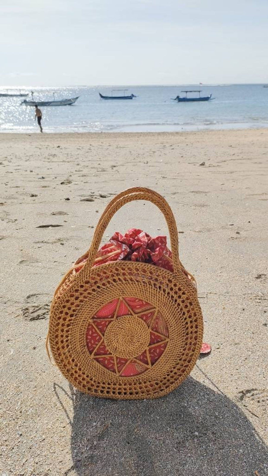 Round Rattan Summer Bag with Star Weave