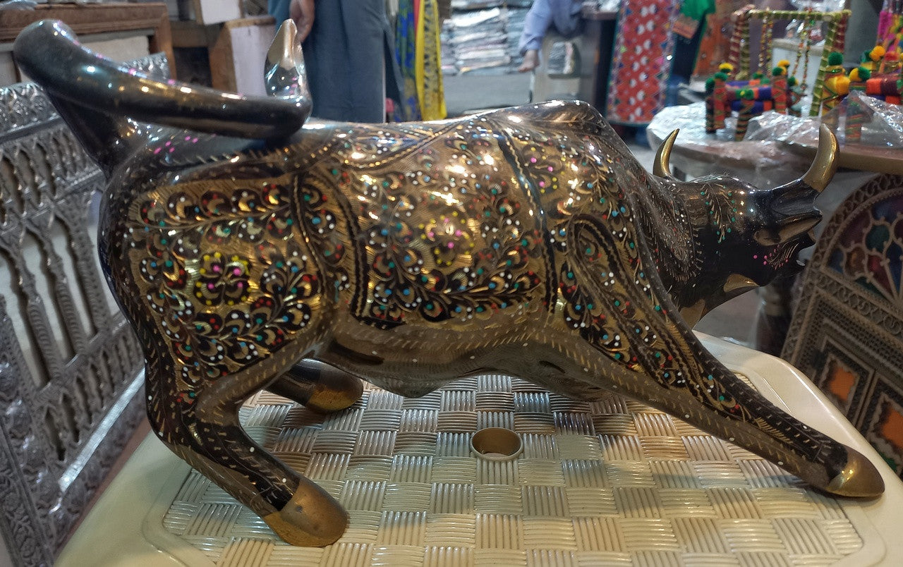 Brass Bull Statue Wall Street Inspired Decor