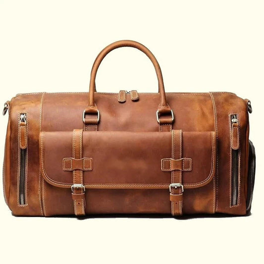 Mens Genuine Leather Travel Duffle Bag