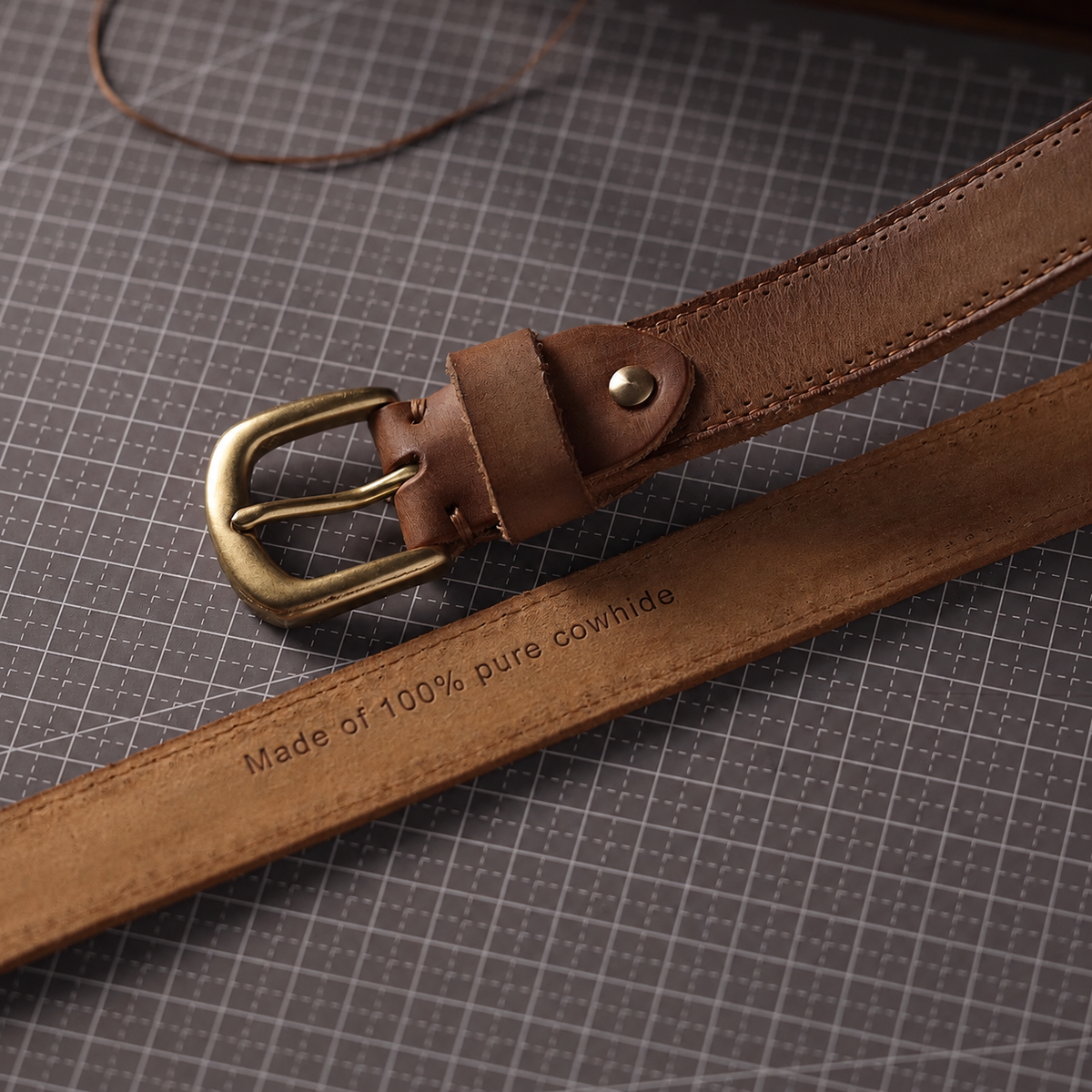 Women’s Brown Leather Belt in Top-Grain Cowhide with Pin Buckle