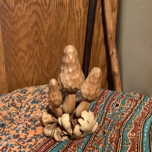 Handcrafted Wooden Mushrooms Sculpture