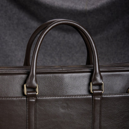 Slim Black Leather Briefcase with Double Handles