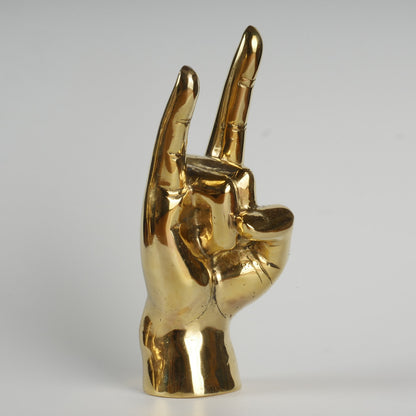 Brass Hand Sculpture with Texas Longhorns