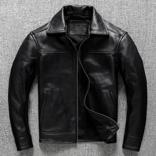 Men’s Genuine Calfskin Black Leather Jacket