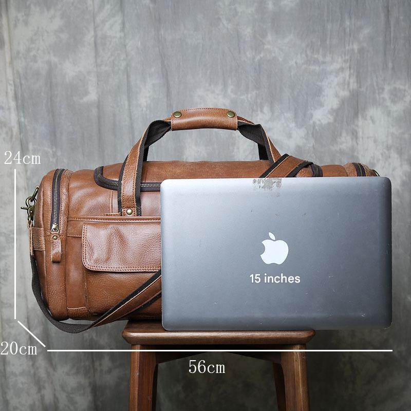 Vintage leather weekender duffel bag for men