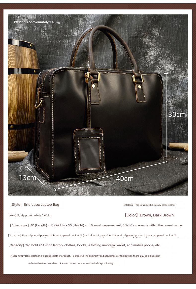 Men leather business briefcase laptop travel bag