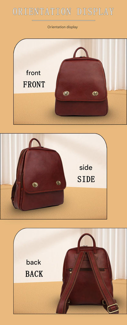 Genuine cowhide leather backpack for women