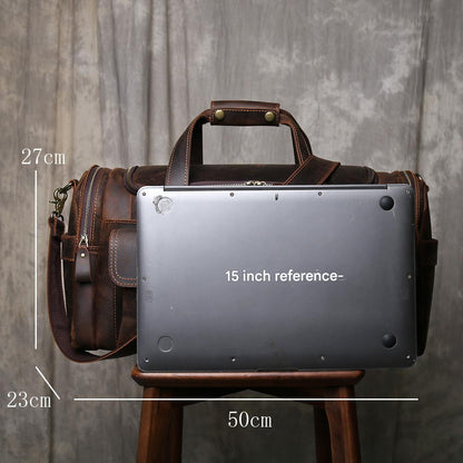 Mens crazy horse leather travel duffle bag