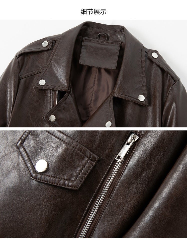 Women’s Genuine Leather Short Moto Jacket