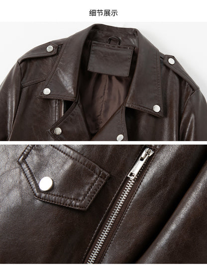 Women’s Genuine Leather Short Moto Jacket