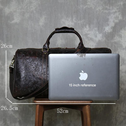 Leather weekender duffle bag with shoe compartment