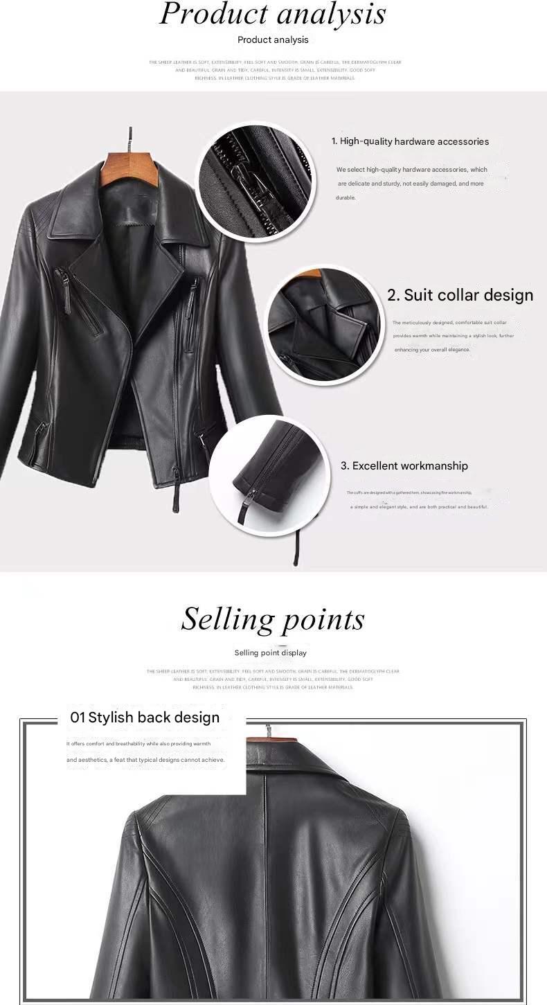 Women Slim Fit Genuine Leather Moto Jacket