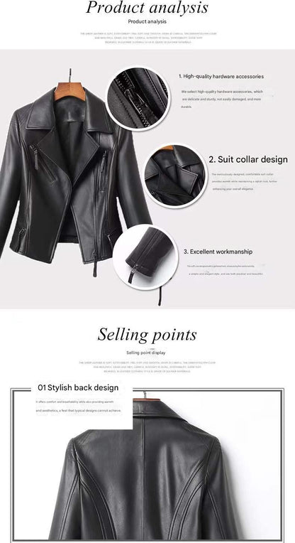 Women Slim Fit Genuine Leather Moto Jacket