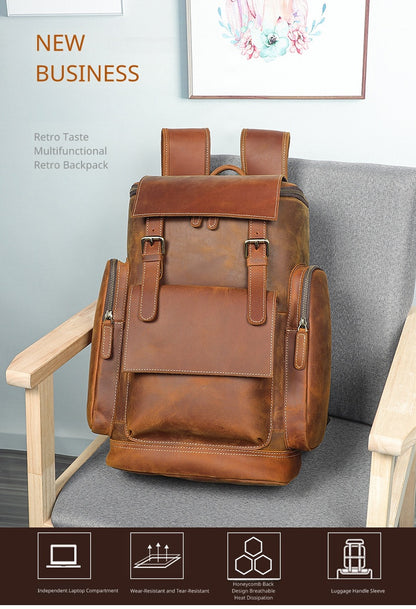 Crazy horse leather travel backpack