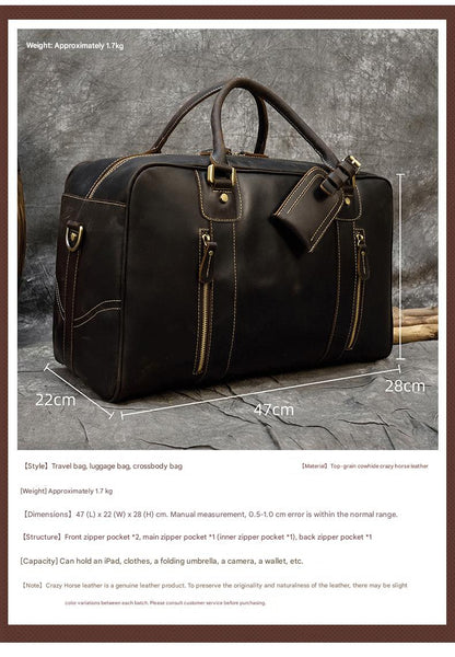 Crazy horse leather men travel duffle bag