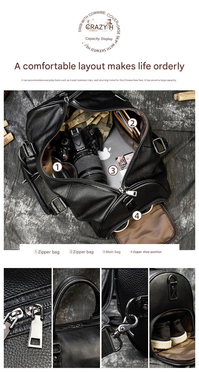 Men leather duffle bag with shoe compartment