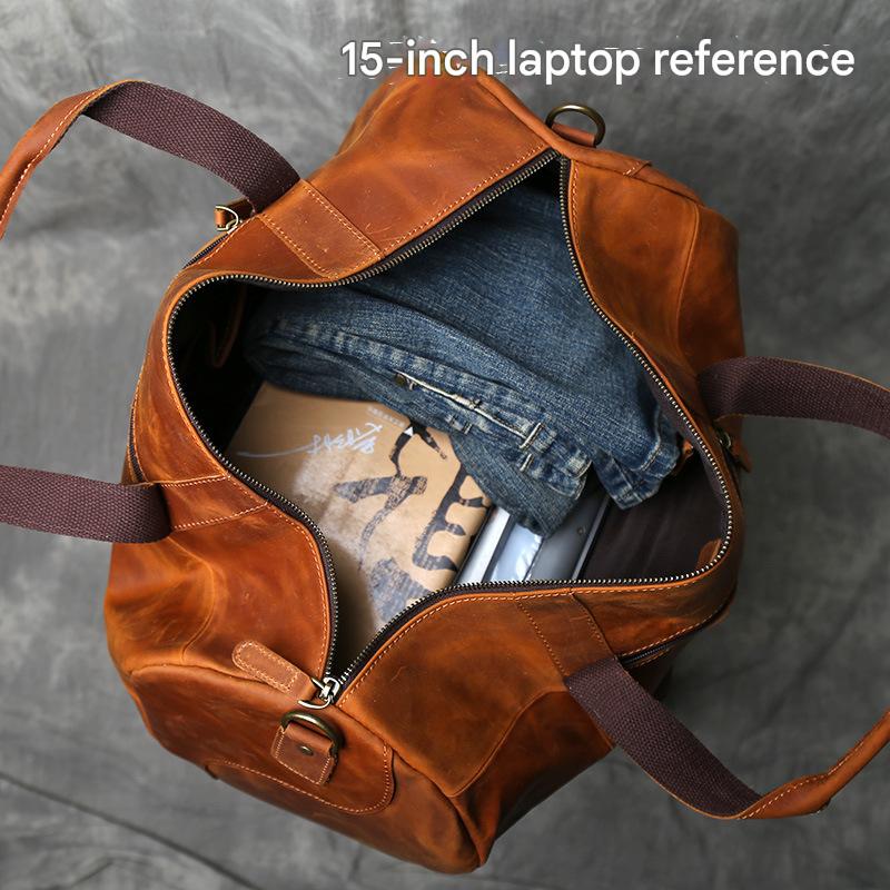 Retro crazy horse leather travel duffel bag