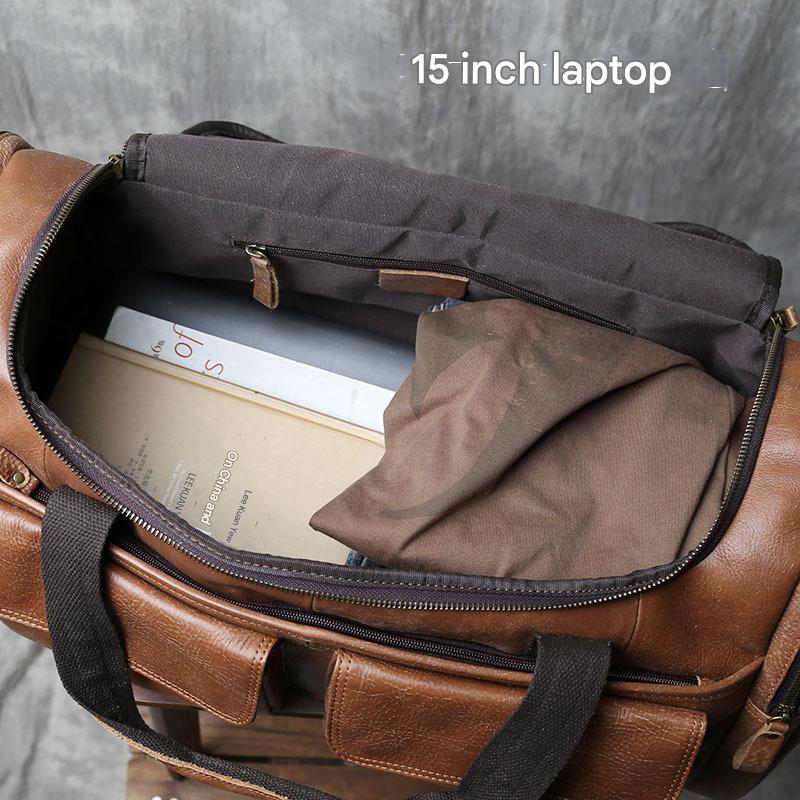 Vintage leather weekender duffel bag for men