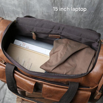 Vintage leather weekender duffel bag for men