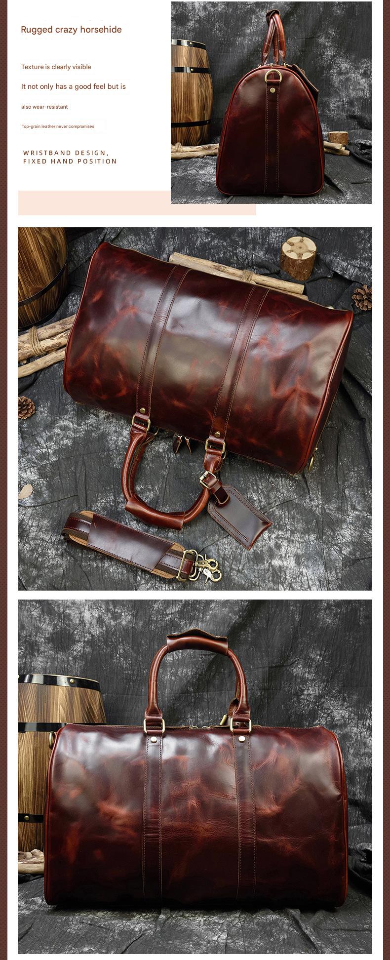 Crazy horse leather men's travel duffle bag