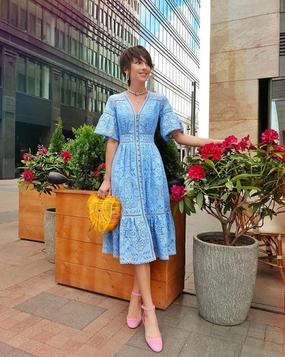 Summer Dresses For Women Lace V Neck Midi Dress