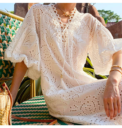 Summer Dresses For Women White Cotton Midi Dress