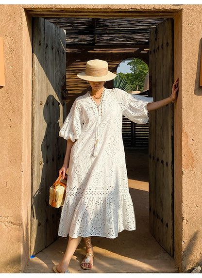 Summer Dresses For Women White Cotton Midi Dress