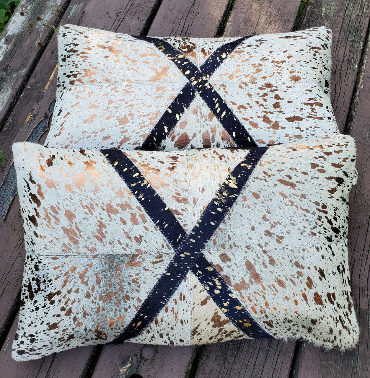 Metallic Gold Blue Cowhide Cushion