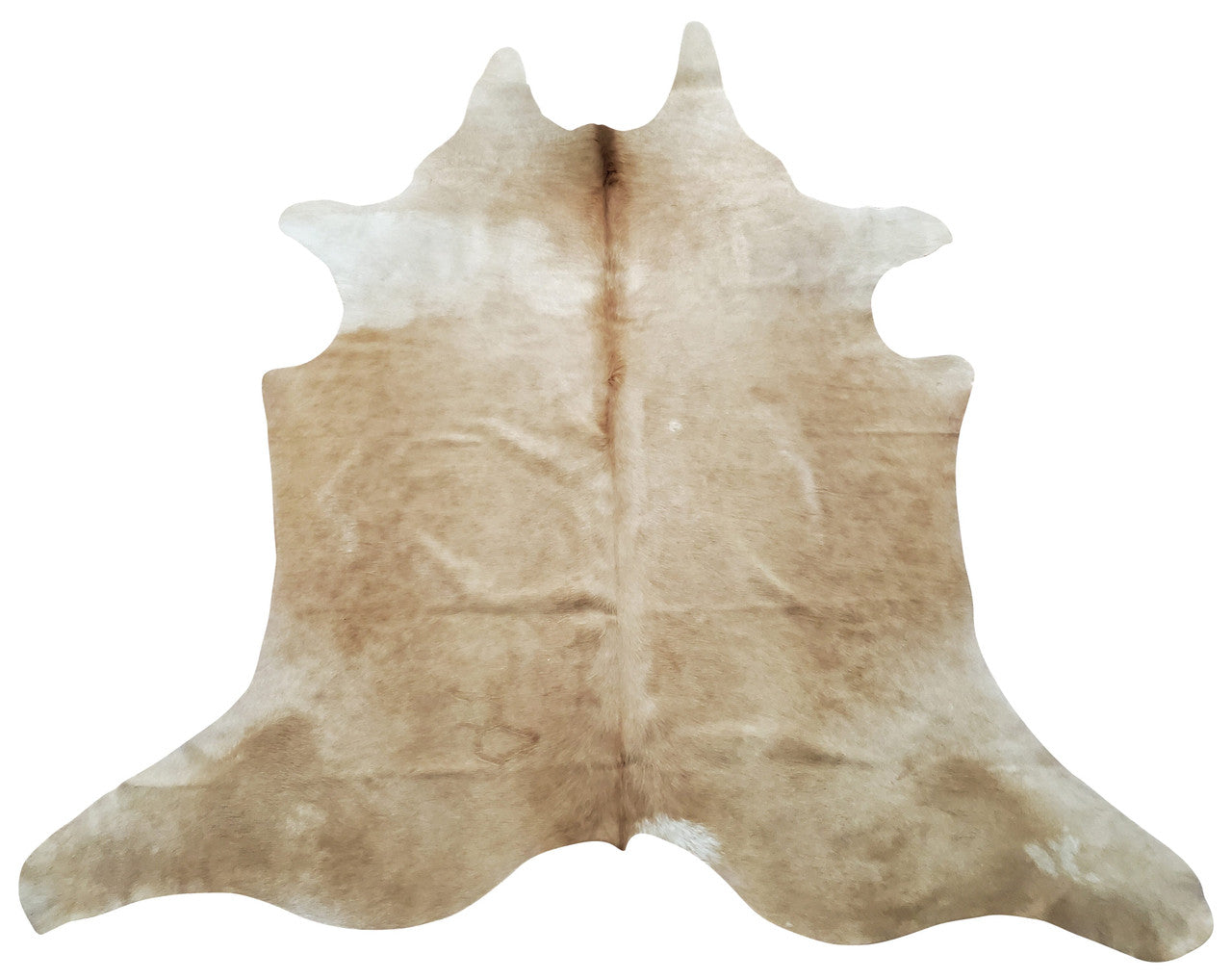 A Brazilian pure beige cowhide rug is what your want, it is short hair on hide and comfortable under the floor, high quality and perfect as centerpiece.