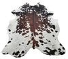 Extra Large Spotted Copper Brown White Cowhide Rug 7.5ft x 6.1ft