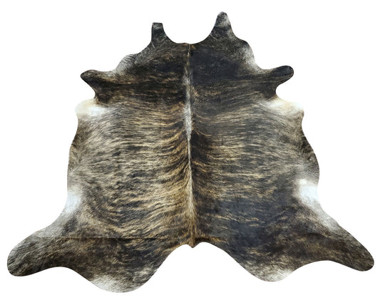 This extra large cowhide rug in a unique brindle pattern will look gorgeous by itself or layered with other rugs, a well finished and very soft to touch
