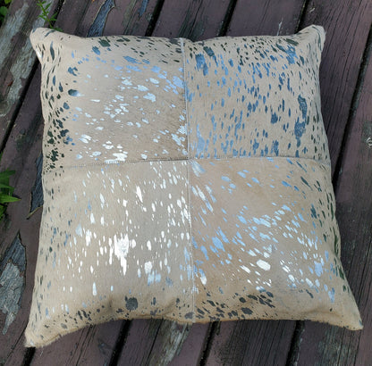 Large Gold Metallic Cowhide Pillow Covers