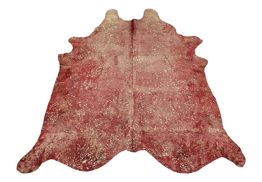 A bold and beautiful gold metallic on red cowhide rug is handcrafted and selected for exotic markings, free shipping Canada, red cowhides are real.