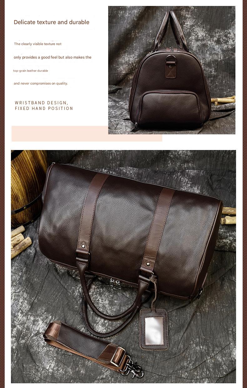 Men leather duffle bag with shoe compartment