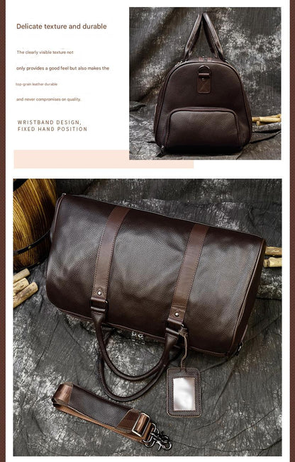 Men leather duffle bag with shoe compartment