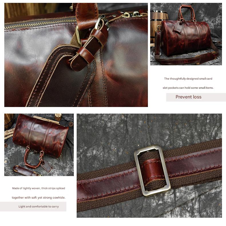 Crazy horse leather men's travel duffle bag