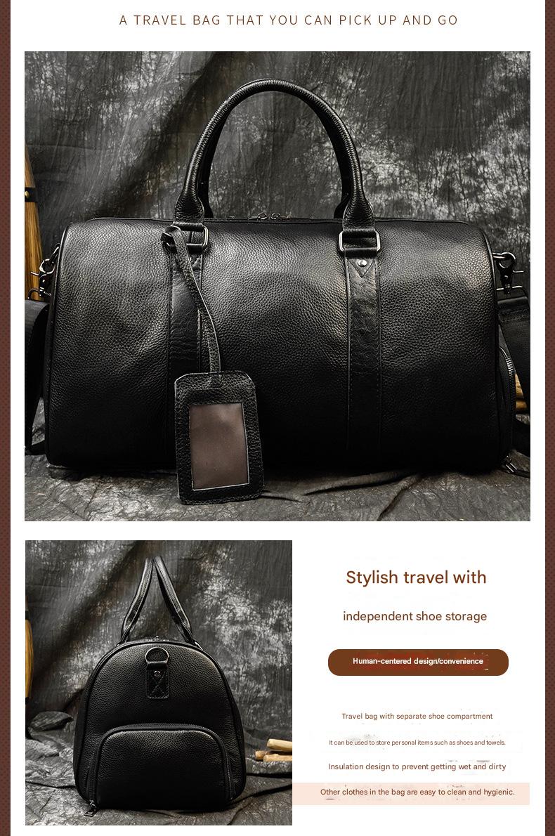Men leather duffle bag with shoe compartment