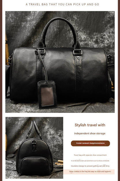 Men leather duffle bag with shoe compartment