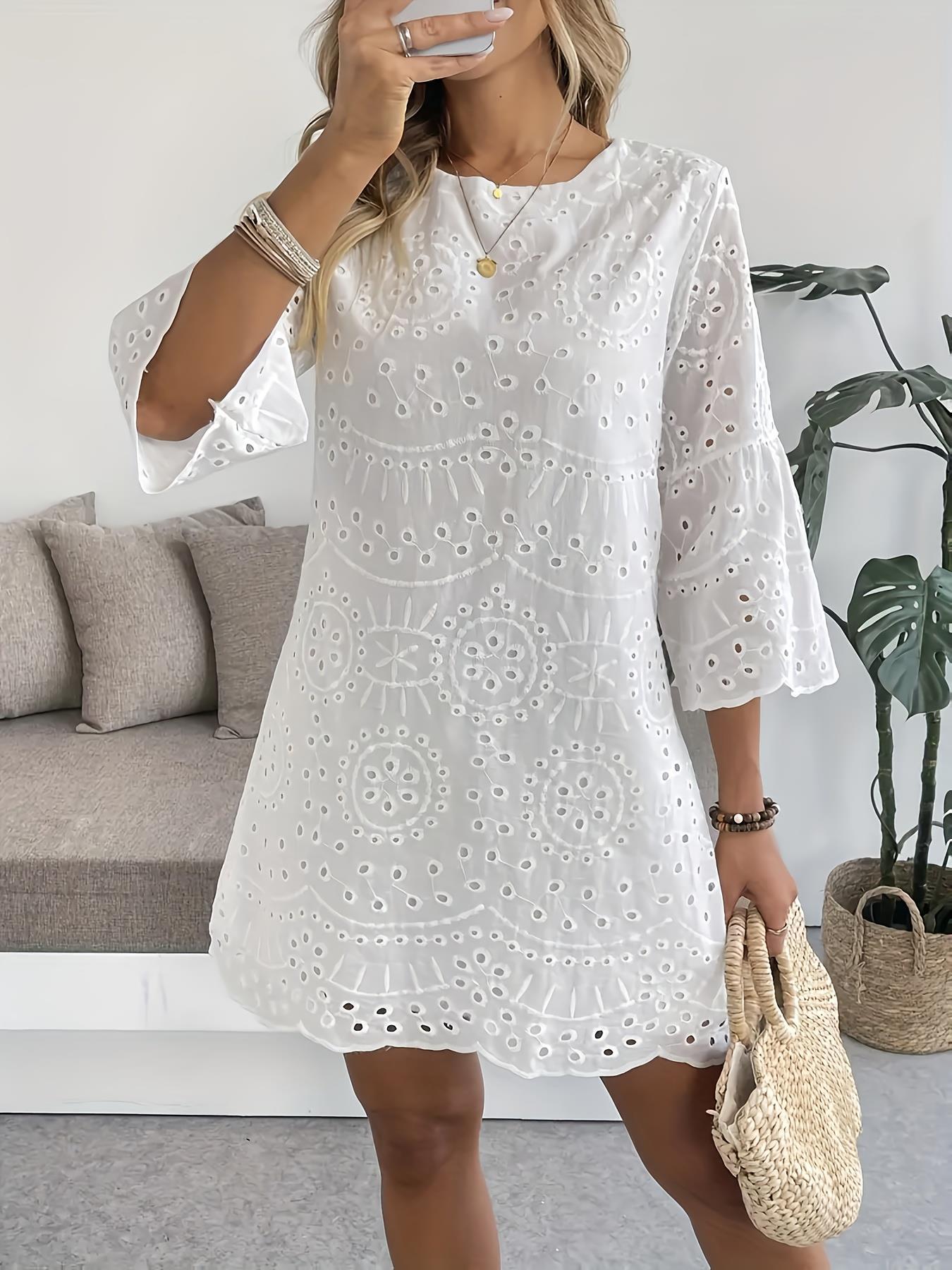 Summer Dresses For Women White Eyelet Mini Dress