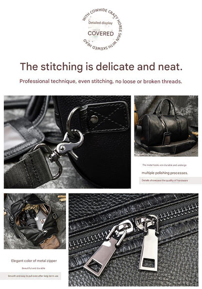 Men leather duffle bag with shoe compartment