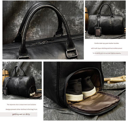 Men leather duffle bag with shoe compartment