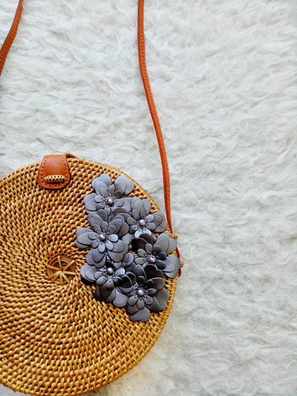 Flores Round Bag With Handmade Leather flowers