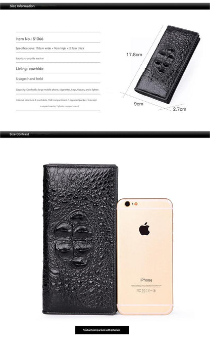 Men’s Genuine Crocodile Long Leather Wallet