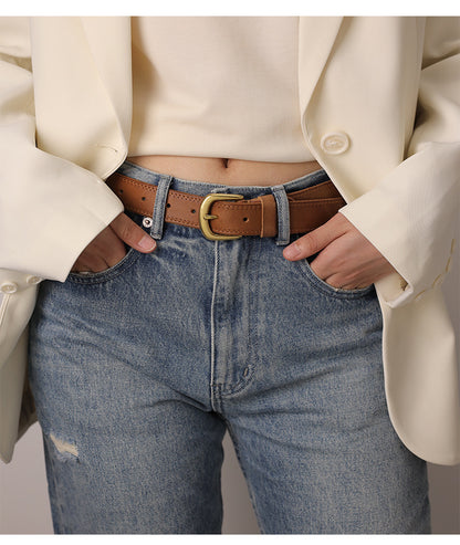 Women’s Brown Leather Belt in Top-Grain Cowhide with Pin Buckle