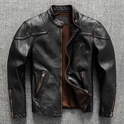 Men’s Heavyweight Genuine Leather Biker Jacket