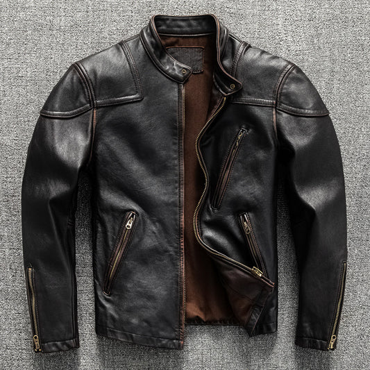 Men’s Heavyweight Genuine Leather Biker Jacket