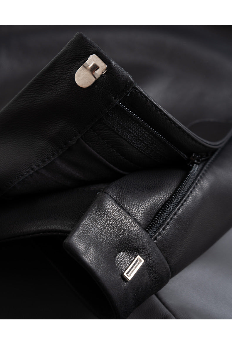 Genuine sheepskin high waist leather shorts for women