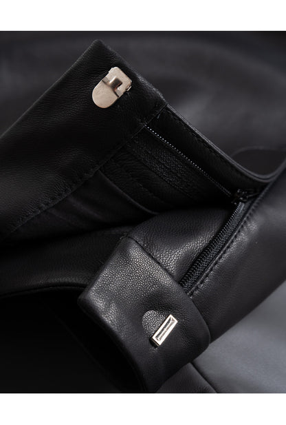 Genuine sheepskin high waist leather shorts for women