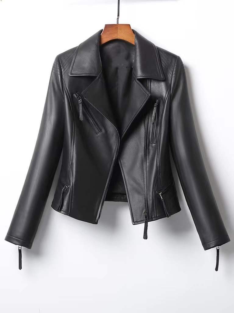 Women Slim Fit Genuine Leather Moto Jacket